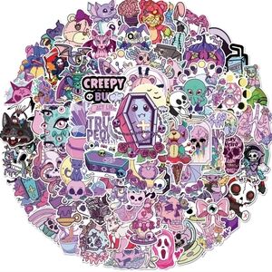 Pastel Goth Sticker Pack - Purple & Pink Mix Gothic Stickers 100 Pack